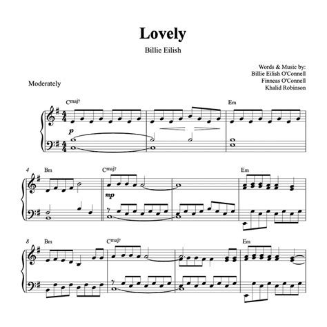 billie eilish lovely piano notaları